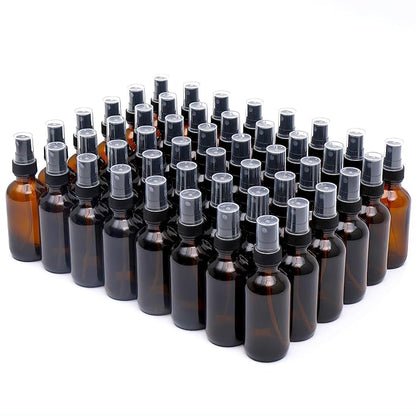 NOOEEISS Amber Glass Small Spray Bottle 2 oz 48 Packs,Fine Mist Sprayer Small Clear Bottles,Refillable Containers mini spray bottles for Cleaning Solutions and Skin Care (Amber 48pcs)
