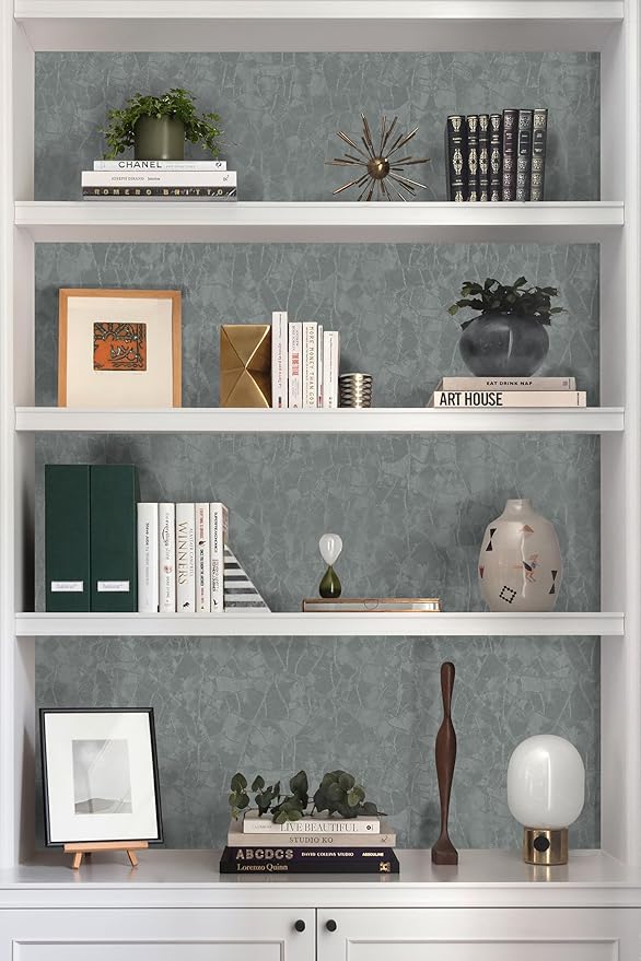 Yasinet Peel and Stick Wallpaper Removable Wallpaper Modern Grey-Green Embossed Thicken Self Adhesive Textured Contact Paper for Cabinets Walls Waterproof Vinyl Roll 393.7"x 15.7"