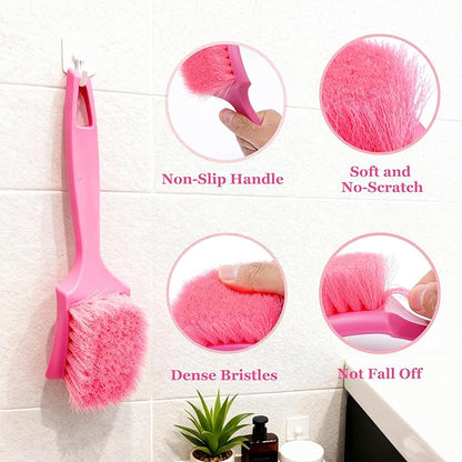 Pink Carpet Brush for Women, Soft Nylon Bristles for Cleaning Leather Seats and Soft, Scratch-Free Cleaning Brushes for Car, Home, Shower, Kitchen