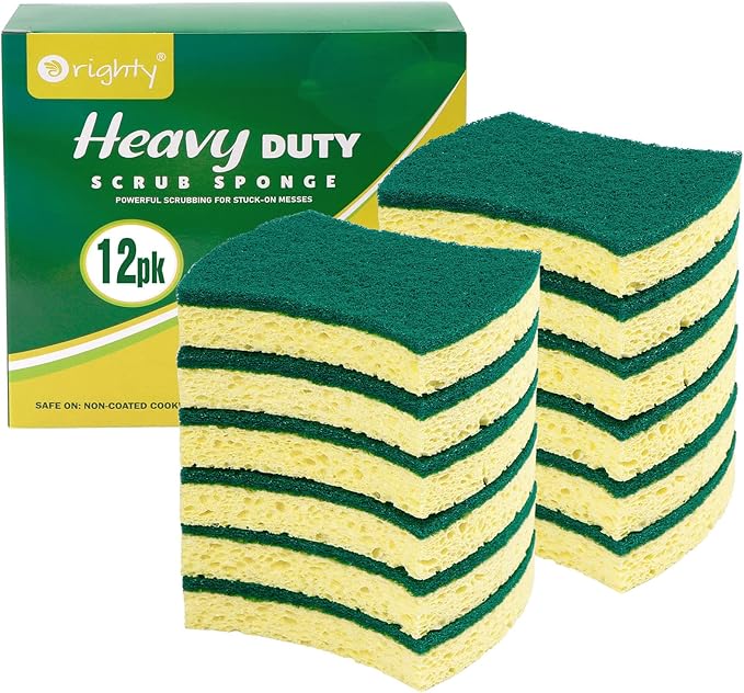 ORIGHTY Heavy Duty Cellulose Scrub Sponges Kitchen, Powerful Scrubbing & Cleaning, Suitable for Washing Dishes and Kitchen Cleaning, Absorbent & Rich Foam, 12 Count