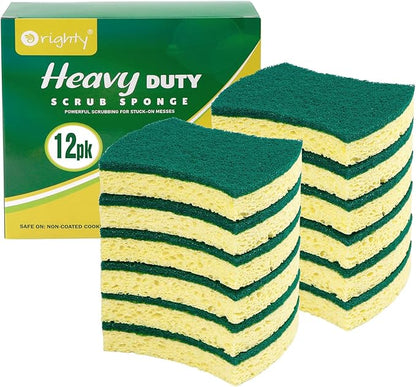 ORIGHTY Heavy Duty Cellulose Scrub Sponges Kitchen, Powerful Scrubbing & Cleaning, Suitable for Washing Dishes and Kitchen Cleaning, Absorbent & Rich Foam, 12 Count