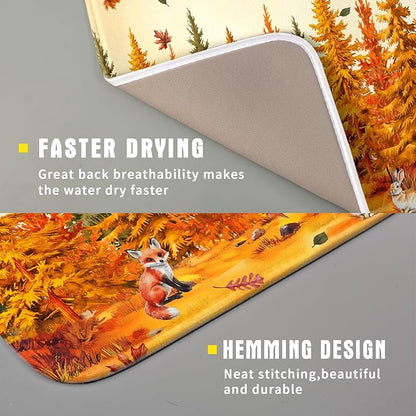 Autumn Drying Matt Kitchen Counter Small Absorbent Coffee Mat Fall Forest Microfiber Drying Mat for Holiday Decor