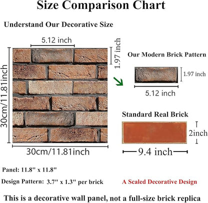 3D Wall Panels Peel and Stick - 10 Pack Brick Textured PVC Panels, Waterproof Self-Adhesive Wall Tiles for Accent Walls, Kitchen, Bathroom, Bedroom & Office Decor (Large Brown Brick)