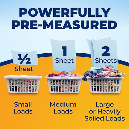 ARM & HAMMER Power Sheets Laundry Detergent Plus OxiClean Stain Fighters, 6in1, Sparkling Fresh Scent, 42 Count, 84 Medium Loads