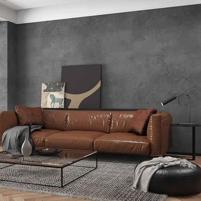3yecao 24"×197" Thick Dark Grey Black Concrete Wallpaper Waterproof Charcoal Gray Cement Wallpaper Peel and Stick Matte Textured Self Adhesive Concrete Contact Paper for Bedroom Gym Living Room Walls