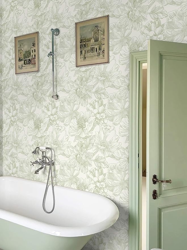 Ismoon Vintage Floral Wallpaper Peel and Stick Beige and Green Contact Paper 17.3inx6.5ft Removable Self Adhesive Wall Paper for Bathroom Bedroom Cabinet Mural Wall Decor Vinyl Renter Friendly