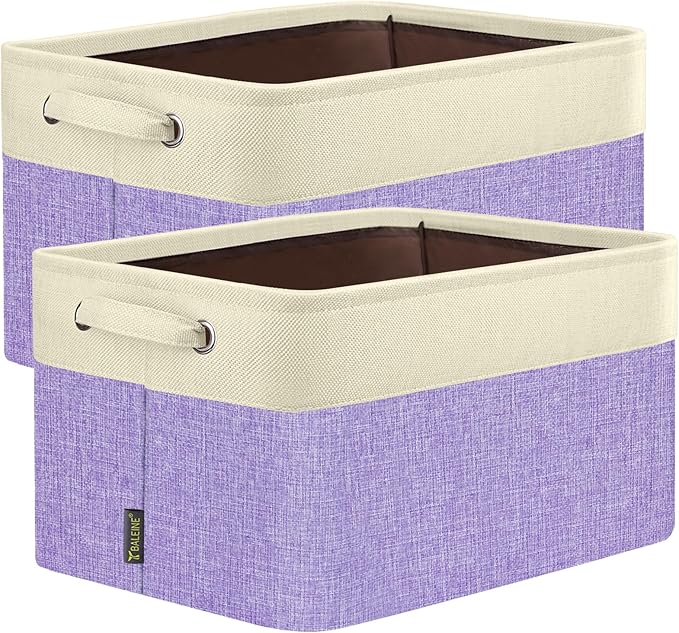 BALEINE 2 Pack Fabric Closet Storage Bins for Shelves, Linen Closet Organizers and Storage, Decorative Baskets for Organizing, Shelf, Clothes, Home, Office (Lavender, 14''x10''x8.5'')