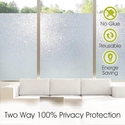 KESPEN Frosted Window Privacy Film Heat Control UV Sun Blocking Glass Stickers Static Cling Non Adhesive Door Coverings Decals for Bathroom Home Office, Sparkling, 35.4 Inch X 8.2 Feet