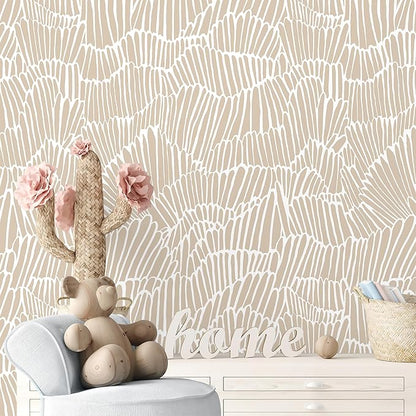 Guvana Beige Peel and Stick Wallpaper Boho Beige and White Contact Paper Modern Striped Self Adhesive Waterproof Wall Paper for Bathroom Bedroom Decor Removable Temporary Rv Wallpaper Roll17.3×78.7"