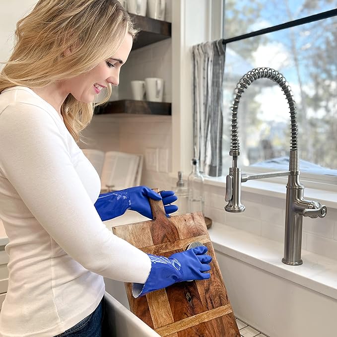 kitchen-star Ultimate Rubber Household PVC Gloves with Comfortable Cotton Lining, Anti-Slip surface, Kitchen Dishwashing, Extra Thickness, Kitchen Cleaning, Working, Painting, Pet Care (Large, Blue)