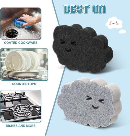 12 Pcs Kitchen Sponges for Dishes Double Sided Cleaning Dish Scrub Sponge Bulk Reusable Non Scratch Scrubbers for House Cleaning Dishwashing(Cloud,Blue, Pink, Grey, Black)