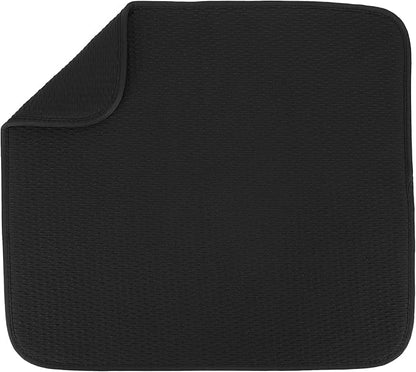S&T INC. Dish Drying Mat, 16” x 18”, Absorbent Microfiber Kitchen Counter Mat, Drying Pad for Dishes, Utensils, Pots and Pans, Large, Diamond Texture, Black