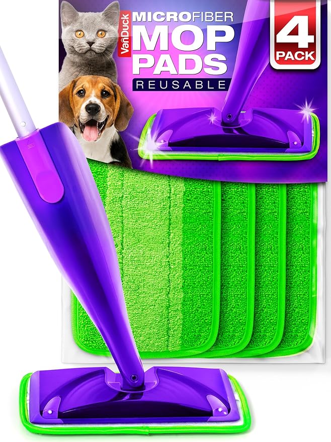 VanDuck Reusable Mop Pads for Swiffer WetJet (4 Pack) - Microfiber Mop Refill for Wet Mopping Cloths - Washable Pads Compatible with Multi-Surface Floor Cleaning