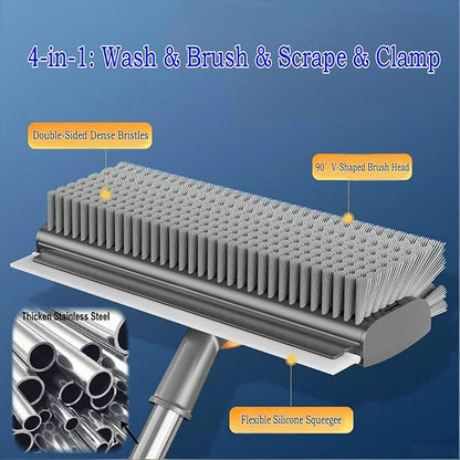 Floor Scrub Brush with Squeegee Long Handle Grout Brush 52'' 2026 Upgraded 4 in 1 Multi-Functional Stiff Bristle Cleaning Scrub Brush Rotating Tile Brush for Cleaning Bathroom Patio, Pool, Garage