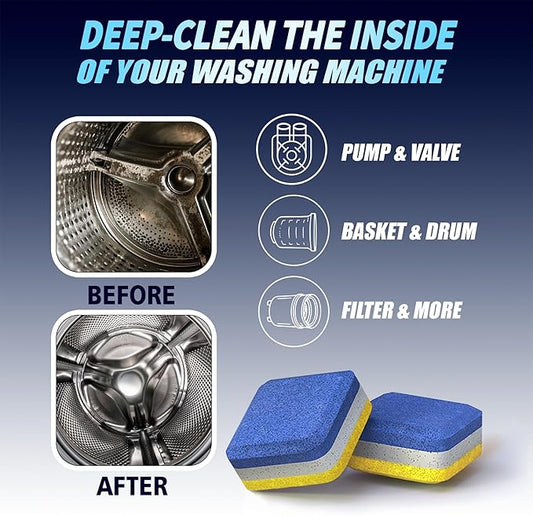 Washing Machine Cleaner Descaler 28 Pack - Designed for Front Loader Washer - Deep Cleaning Tablets For HE, Septic Safe Eco-Friendly Deodorizer, Clean Inside Drum & Laundry Tub Seal - 14 Month Supply