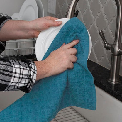 Ritz Premium Kitchen Towel and Dish Cloth Value Set: Highly Absorbent, Super Soft, Long-Lasting, 100% Cotton Checked and Solid Hand Towels, Tea Towels, Bar Towels - 6 Pack, Atlantic