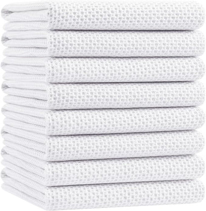 Homaxy 100% Cotton Oversized Waffle Weave Kitchen Dish Towels, Ultra Soft Absorbent Quick Drying Cleaning Towel, 20x28 Inches, 8-Pack, White