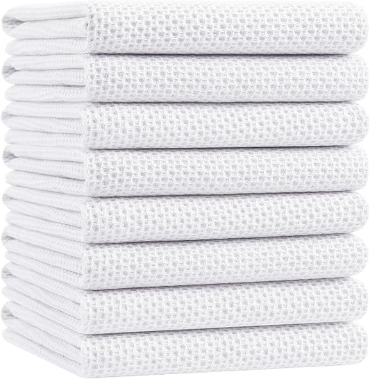 Homaxy 100% Cotton Oversized Waffle Weave Kitchen Dish Towels, Ultra Soft Absorbent Quick Drying Cleaning Towel, 20x28 Inches, 8-Pack, White