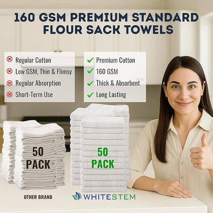 Flour Sack Towels | Tea Towel for Crafts | Kitchen Dish Cotton Blank Towel for Embroidery | Baking Bread Proofing Linen Cover | Thick Absorbent Quick Dry | 50 Pack 18"x28" Natural