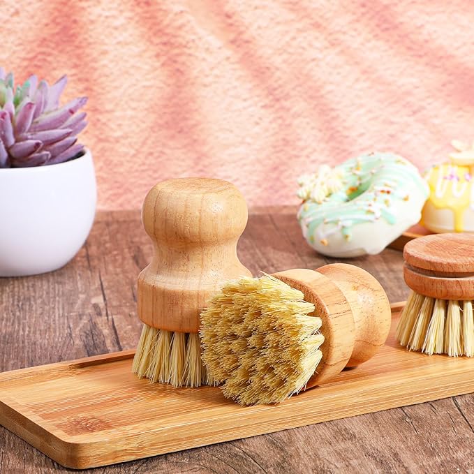 Bamboo Dish Brush Set, 9 Pack Kitchen Natural Wooden Cleaning Scrubbers Set Washing Dish Brush Scrubber with Natural Sisal Bristles for Household Cleaning Vegetables