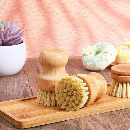 Bamboo Dish Brush Set, 9 Pack Kitchen Natural Wooden Cleaning Scrubbers Set Washing Dish Brush Scrubber with Natural Sisal Bristles for Household Cleaning Vegetables