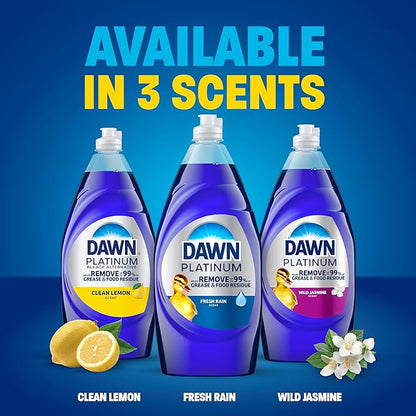 Dawn Platinum Dish Soap, Fresh Rain Scent Liquid Dishwashing Detergent, Powerful Dawn Dish Soap for Tough Grease Removal, 13 oz
