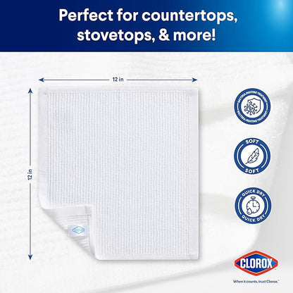 Clorox Ribbed Dishcloths - 100% Cotton Quick Dry Dish Cloths - Absorbent Multipurpose Cleaning for Restaurants, Kitchen, Bathroom, Hotel - 12" x 12" - White 12 Pack