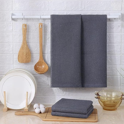 Kitinjoy 100% Cotton Waffle Weave Kitchen Hand Towels (13 X 28 Inches, Dark Grey), 12-Pack Super Soft and Absorbent Dish Towel for Drying Dishes