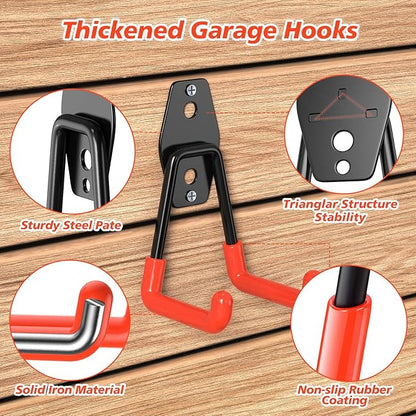 40 Pack Heavy Duty Garage Hooks,Solid Steel Wall Mount Hangers,with Anti-Slip Coating,for Hanging and Organising Ladder,Bike,Ropes,Broom,Garden,Yard and Power Tools