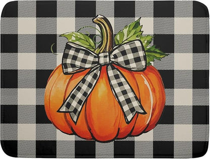 Fall Thanksgiving Pumpkin Dish Drying Mat for Kitchen Counter 18x24 Autumn Buffalo Plaid Bowknot Print Absorbent Reversible Microfiber Drying Mats Kitchen Countertop Protector Dishes Drainer Pad