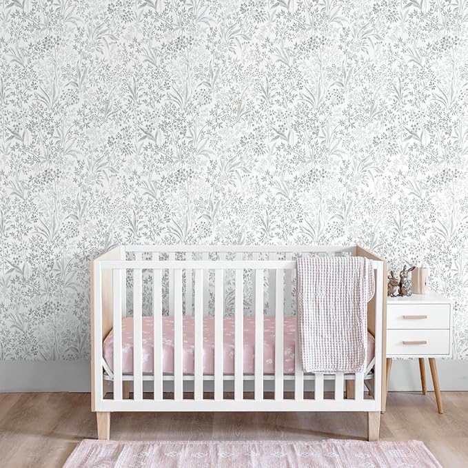 Heroad Boho Peel and Stick Wallpaper Floral Contact Paper for Cabinets Drawers Grey Wall Paper Waterproof Self Adhesive Leaf Wallpaper for Bedroom Bathroom Removable Decor Vinyl Roll 15.5''x78.7''