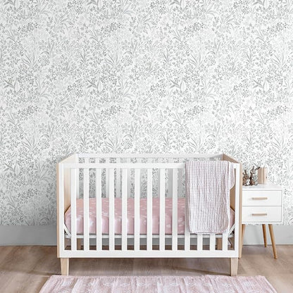 Heroad Boho Peel and Stick Wallpaper Floral Contact Paper for Cabinets Drawers 15.5''x196'' Grey Wall Paper Waterproof Self Adhesive Leaf Wallpaper for Bedroom Bathroom Removable Decor Vinyl Roll