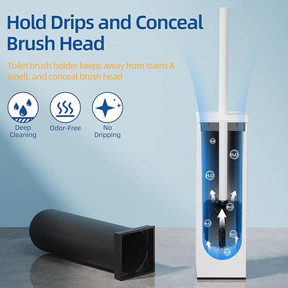 RUACQ Toilet Brush and Holder Set 2pcs,Square Toilet Bowl Brush for Bathroom with 304 Stainless Steel Handle Toilet Cleaner Brush with Durable Scrubbing Bristles,Splash-Proof (White)