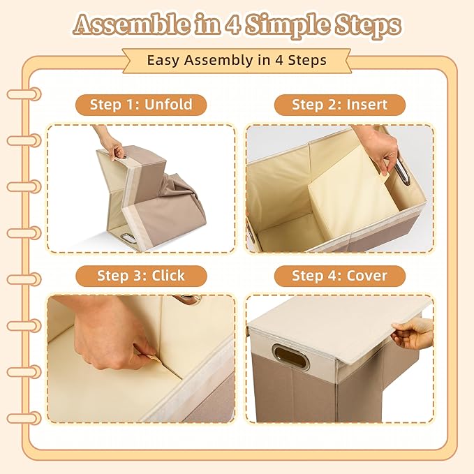 Stair Basket with Lid – Modern Storage Basket for Carpeted Stairs & Wooden Staircase, Built-in Handles, Oxford Cloth with PP Board, Organizer for Laundry, Shoes, Step Shelf, Hamper