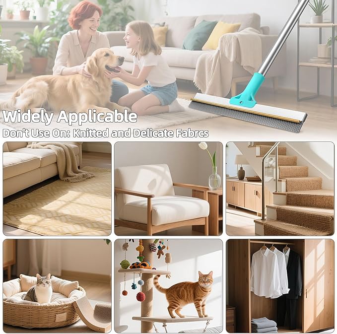Carpet Rake for Pet Hair Removal, 54"Adjustable Handle Pet Hair Removal Carpet Brush Scraper, Pet Hair Removal Broom Tool for Carpet, Reusable Dog Cat Fur Remover, Pet Fur Cleaner for Rugs, Mats