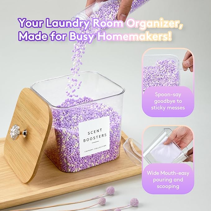POLRAI 3 Pack Laundry Pod Containers and Dryer Sheet Holder, Laundry Room Organization Storage Containers with Lids and Labels for Laundry Detergent Laundry Pods Dry Sheet Organizing