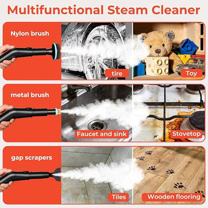 Steam Cleaner,1.9 Quart Tank,3-Level Adjustable Handle,2500W Portable Steamer with 4Bar High-Pressure & Temperature for Grout,Tile,Floor,Shower,Bathroom,Furniture Cleaning (12 Accessories)