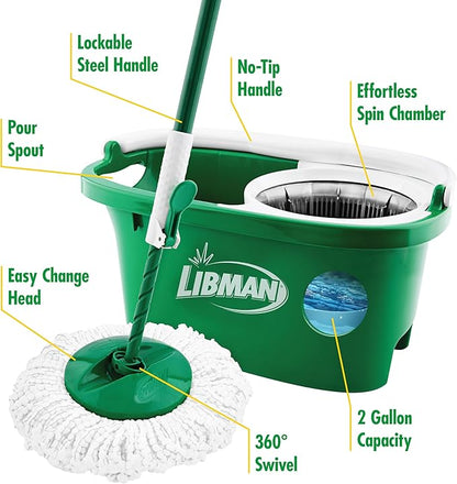 Libman Tornado Spin Mop System | Mop and Bucket with Wringer Set | Mops for Floor Cleaning | 1 Mop Head Included