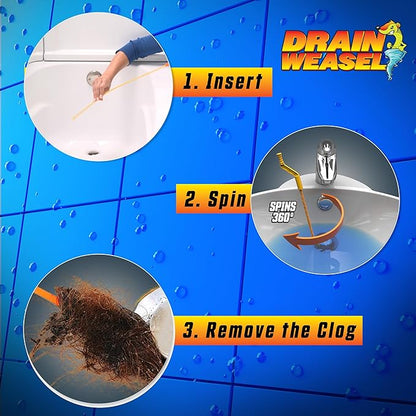 FlexiSnake Drain Weasel Sink Snake Hair Clog Remover Tool Kit, Sink, Pipe, Bathroom, Bathtub Drain Cleaner, 18-inch Long, Flexible, Made in The USA, 1 Wand and Removable Handle