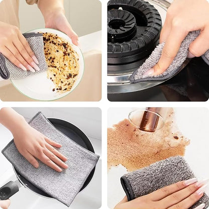 3 Pcs New Upgrade Non Scratch Wire Dishcloth, 2-Layer Super Absorbent Bamboo Charcoal Dish Cloths, Reusable Multipurpose Wire Dishwashing Rags for Wet and Dry for Dishes, Sinks, Stove