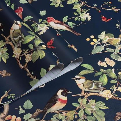 Nukofal Dark Bird Peel and Stick Wallpaper Vintage Floral Contact Paper 16.9inch x 118.1inch Dark Floral Wallpaper Peel and Stick Boho Self Adhesive Removable Wall Paper for Cabinets Bathroom Decor