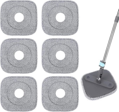 Square Microfiber Mop Pads Compatible with True & Tidy True Spin Mop - Mop Replacement Pads for Square Spin Mop and Bucket - Washable Pads fit for All 9 Inch Square Spin Mop (6 Pack)