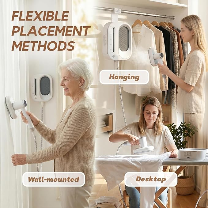 2 In 1 Steamer for Clothes:1550W Powerful Steamer with 1100ml Detachable Tank, 30s Fast Heat-Up, Horizontal & Vertical Use, Portable Wrinkle Remover for Clothes Drapes Bedding (White)