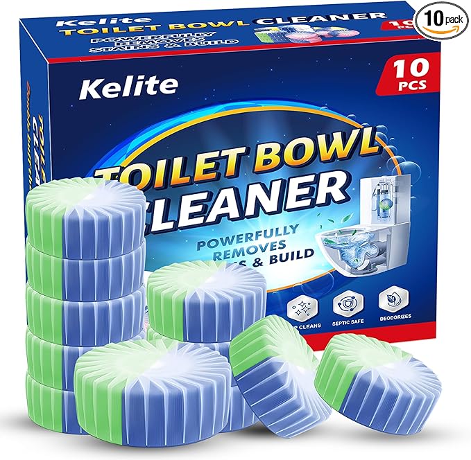 Automatic Toilet Bowl Cleaner Tablets, 10 Pack Long-Lasting Toilet Tank Cleaner for Bathroom, Blue Water Freshener, Prevents Stains & Odor, Safe for All Toilets - 10 Pack (Green+Blue)