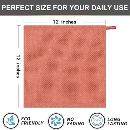 Kitinjoy 100% Cotton Kitchen Dish Cloths (12 X 12 Inches, Coral), 6 Pack Waffle Weave Ultra Soft Absorbent Dish Towels for Drying Dishes Quick Drying Kitchen Towels Dish Rags