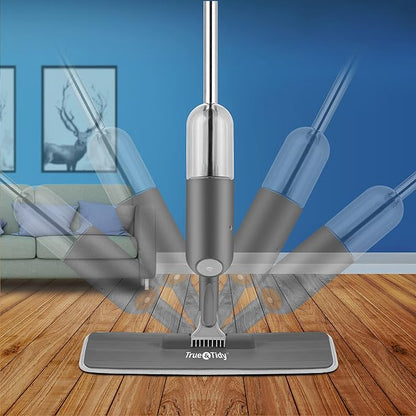 True & Tidy Spray Mop for Floor Cleaning Wet Spray Mop with 12 oz Refillable Bottle and 4 Washable Microfiber Pads Home or Commercial Use Dry Wet Flat Mop for Hardwood Laminate Wood Ceramic (Gray)