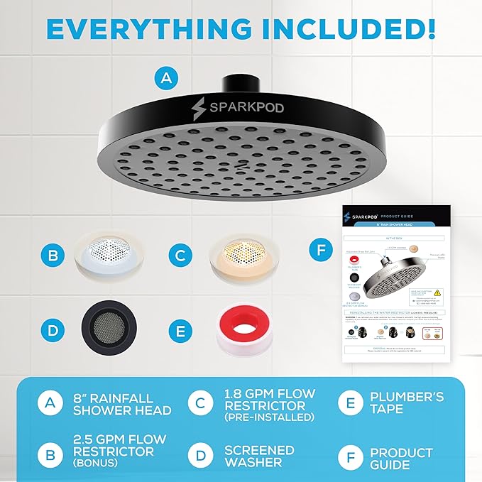 SparkPod Shower Head - High Pressure Rain - Premium Quality Luxury Design - Easy Clean Adjustable Replacement for Your Bathroom Shower Heads (Vintage Oil Rubbed Bronze, 8 Inch Square)