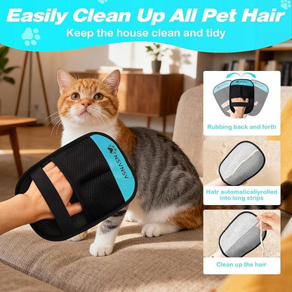 NSVNSV Pet Hair Removal Glove for Dog and Cat, Reusable Pet Hair Remover, Magic Brush Pet Hair Removal Tool, Pet Grooming Gloves for Couch, Clothing, Carpet, Furniture, Car Seats, Blue, 1pcs