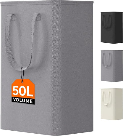 Lifewit 50L Slim Laundry Hamper, Narrow Small Laundry Basket with Handle for Dirty Clothes, Collapsible Tall Thin Laundry Bin for Bathroom Bedroom Dorm College, Grey