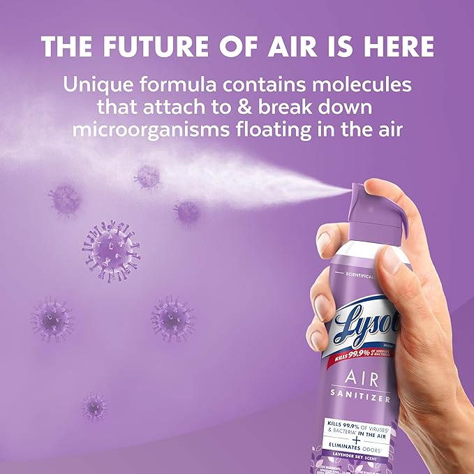 Lysol Air Sanitizer Spray with Bacterial Odor Eliminator for Home & Office, Sanitizing Air Spray, Air Freshener Alternative, Lavender Sky Scent, 10 oz (Pack of 3)